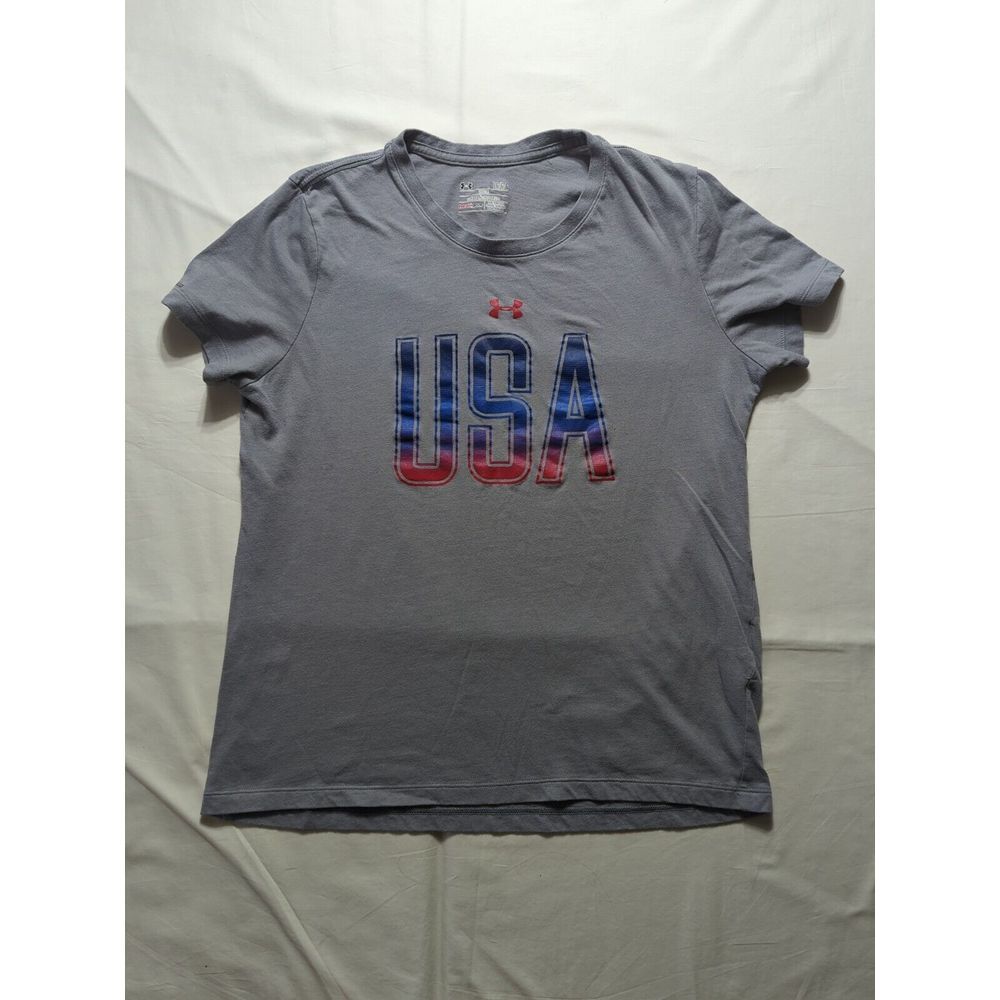 Under Armour Short Sleeve T-Shirt USA Logo Women's Size Large Gray